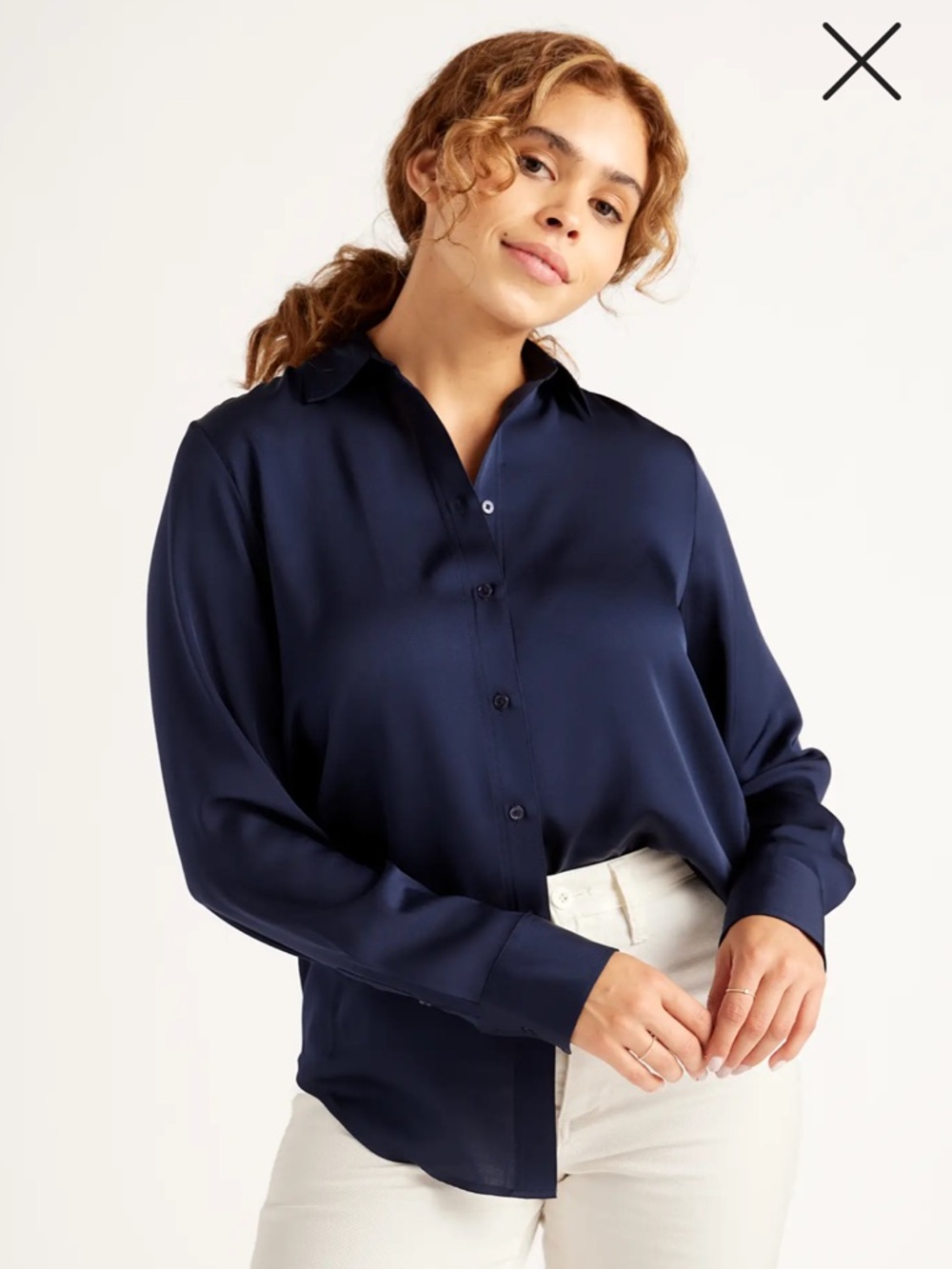 Quince Navy Blue Silk Blouse